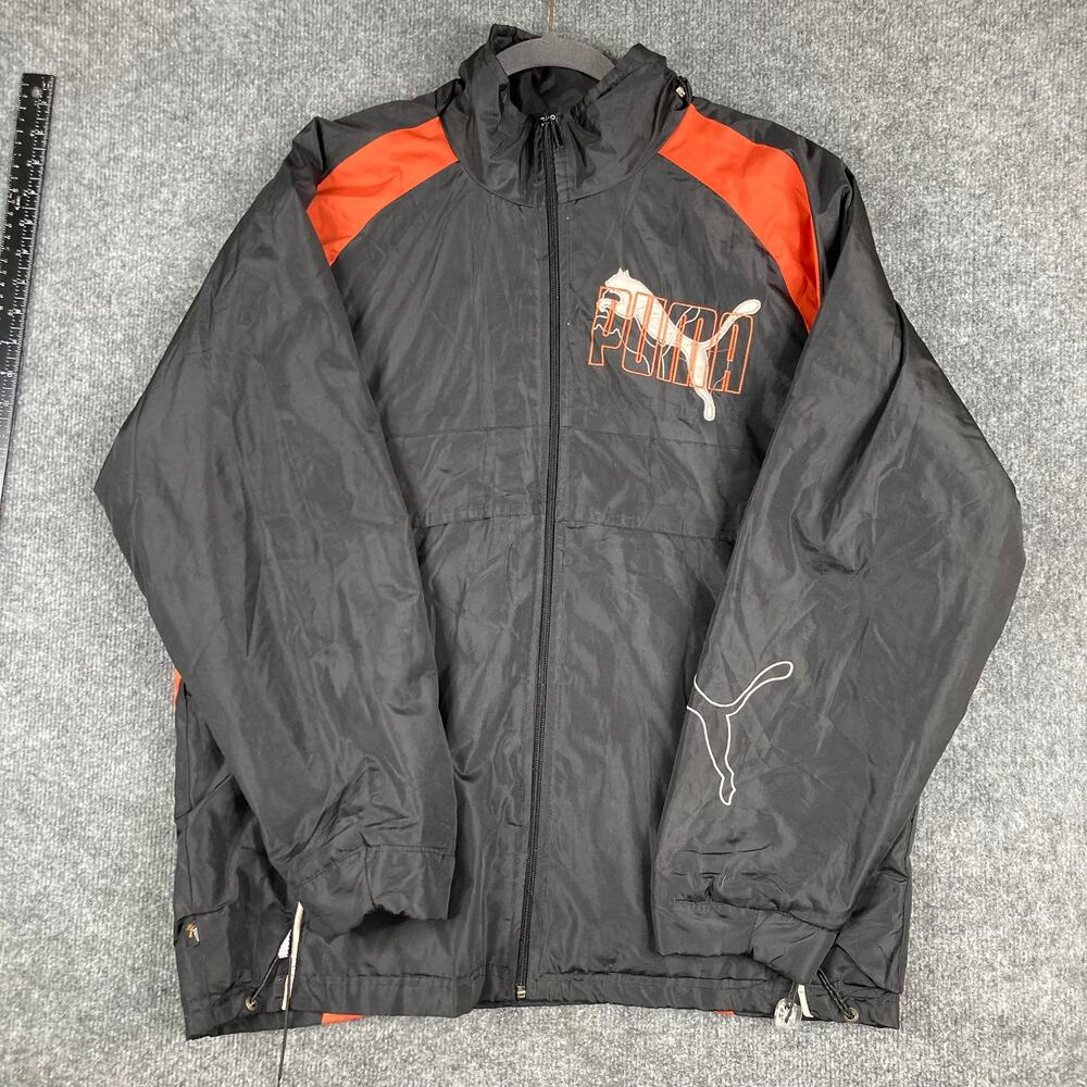 Puma Sport Jacket Mens XL Black Orange Full‎ Zip Windbreaker Athletic
